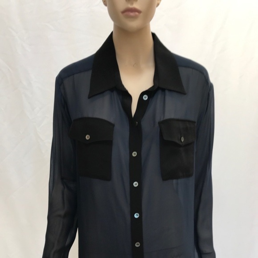 Elizabeth and James Navy and Black Sheer Blouse